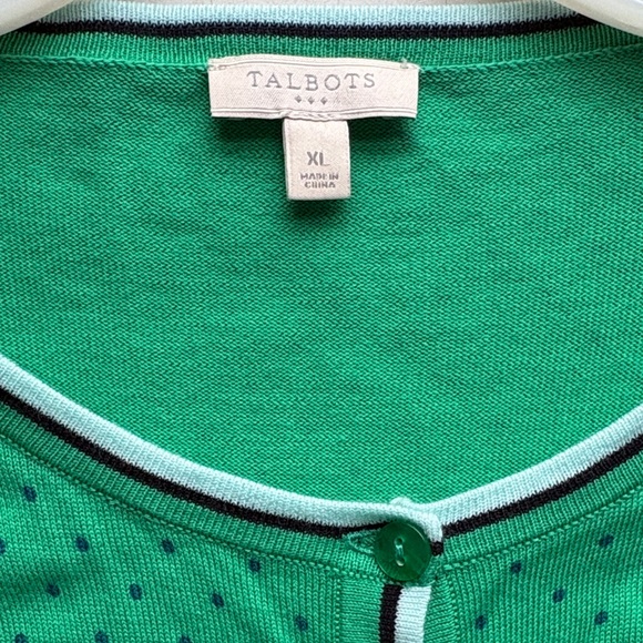 Talbots Green Cardigan w/Polkadots - Picture 3 of 9